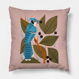 Blue Jay and Berries Pillow