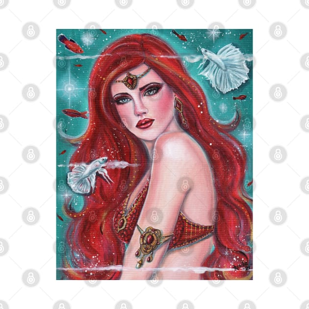 Ruby red mermaid with betta fish art by Renee Lavoie by ReneeLLavoie