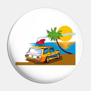 Vintage Station Wagon on Beach Retro Pin