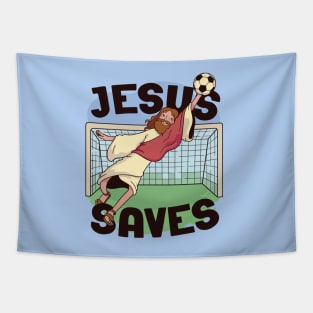 Jesus Saves // Funny Jesus Soccer Cartoon Tapestry