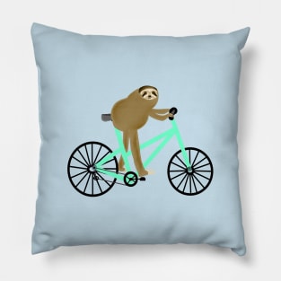 Sloth Riding a Mint Bicycle Pillow