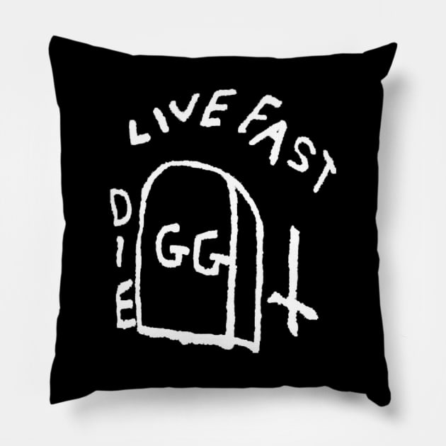 Live Fast Die GG Allin Tattoo big Pillow by GuitarManArts