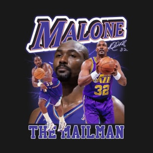 Karl Malone The Mail Man Basketball Legend Signature Vintage Retro 80s 90s Bootleg Rap Style T-Shirt