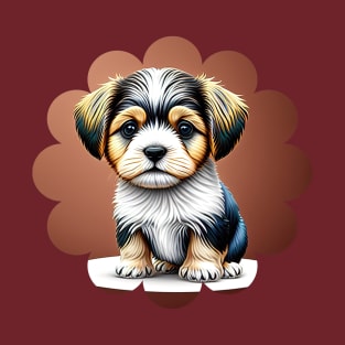 Havanese Puppy Dog in Black, Brown & White Fur Coat Markings T-Shirt