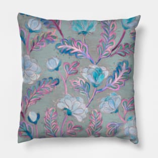 Soft Smudgy Blue and Purple Floral Pattern Pillow