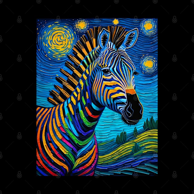 Zebra on starry night by FUN GOGH