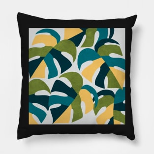 Monstera Palm Print Green and Blue Pillow