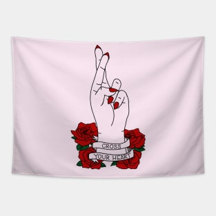 Cross Your Heart Tattoo Hand Roses Tapestry
