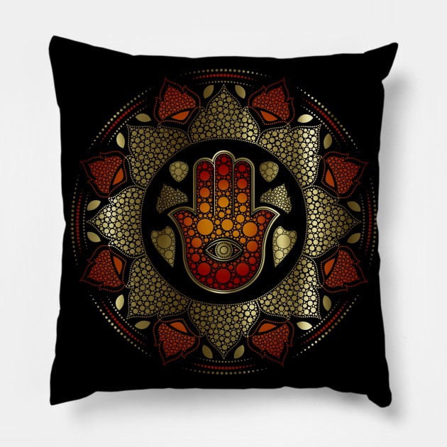 Hamsa Hand - Hand of Fatima in Lotus dot art Pillow by Nartissima