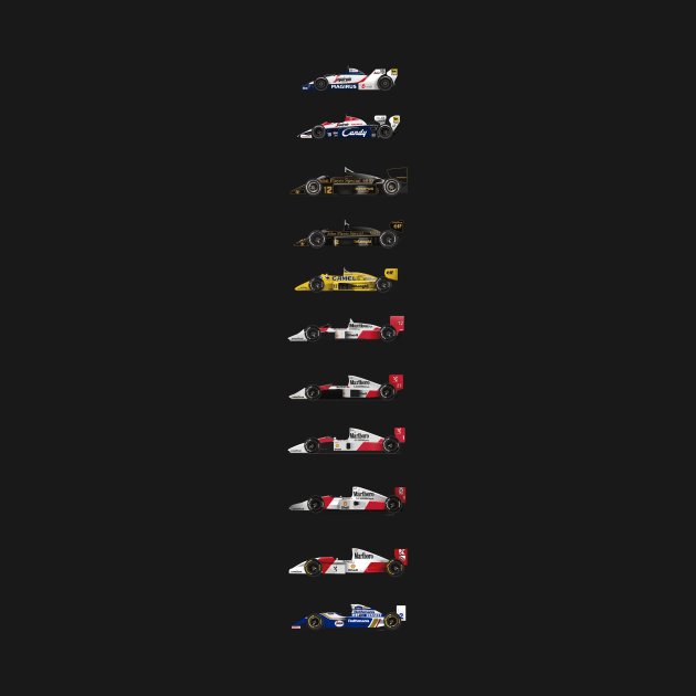 Ayrton Senna - All F1 Cars illustration by Burro Wheel