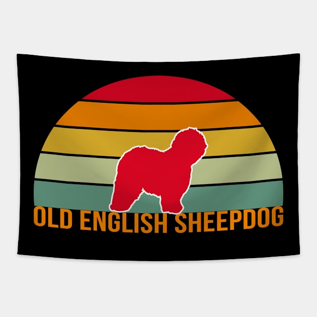 Old English Sheepdog Vintage Silhouette Tapestry by khoula252018