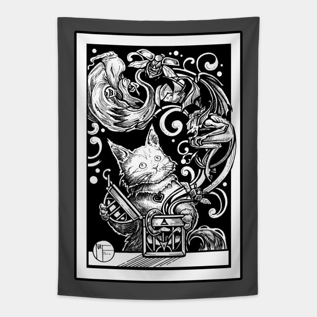 Opening Pandora's Box - Black Outlined Design Tapestry by Nat Ewert Art