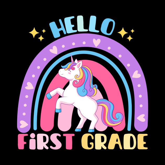 First Day of School Hello 1st Grade Unicorn Back to School by IYearDesign