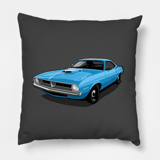 1970 Plymouth Barracuda in Blue Fire Pillow by candcretro