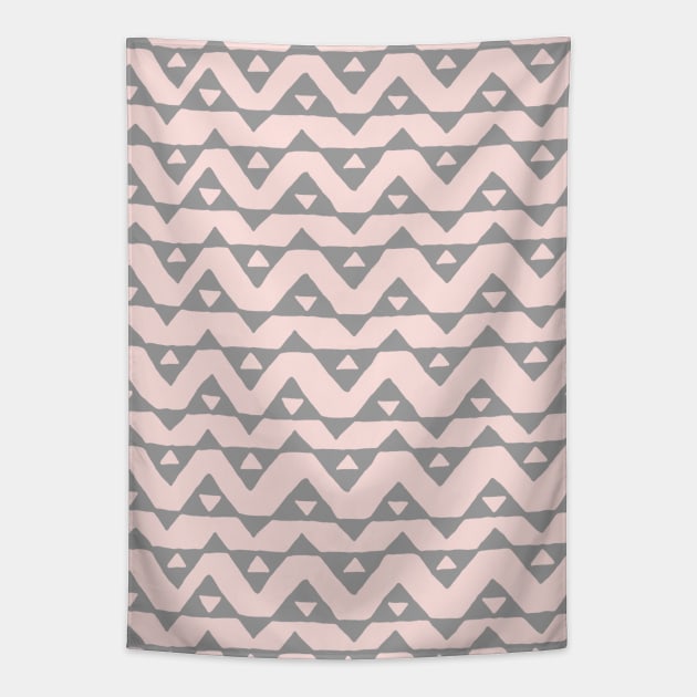 Grey Blush Pink Triangle Chevron Pattern Tapestry by dreamingmind