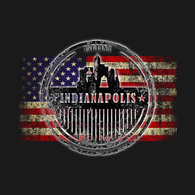 US flag with silhouette Indianapolis City by DimDom