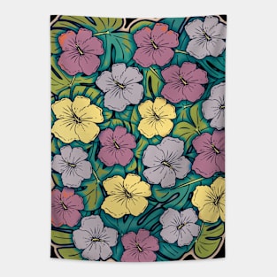 Pastel Hibiscus & Monstera Tapestry