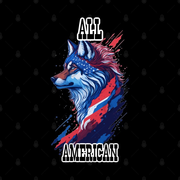 All American Patriotic 4th of July Wolf by LittleBearBlue