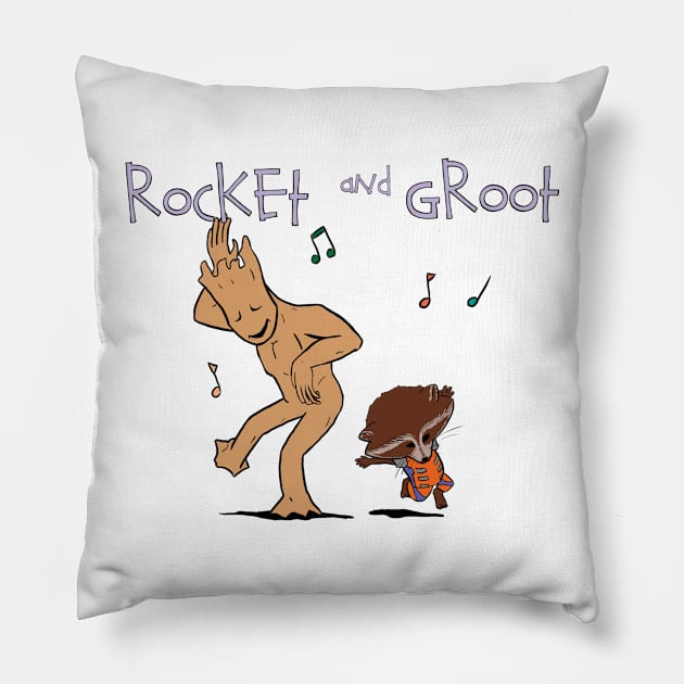 Rocket and Groot Pillow by ggareau