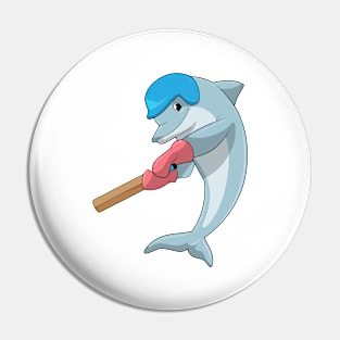 Dolphin at Cricket with Cricket bat Pin