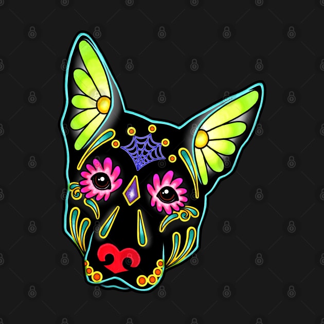 German Shepherd in Black - Day of the Dead Sugar Skull Dog by prettyinink