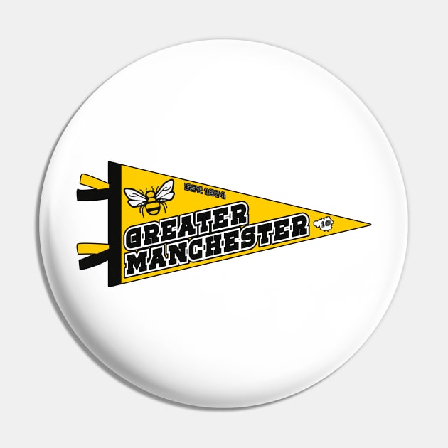 Greater Manchester Sports Varsity Pennant 1974 bee Pin by jimmy-digital