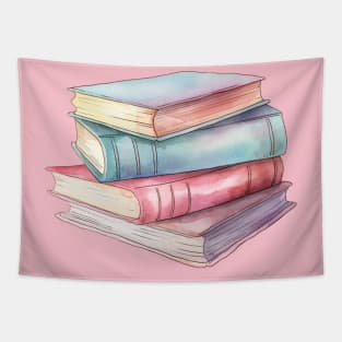 Stack Books Pastel Art Tapestry