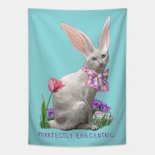 Purrfectly Eggcentic Easter Bunny Kitty Cat Tapestry