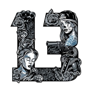 Unlucky 13 - Femme Fatale Gun Tattoo Art T-Shirt