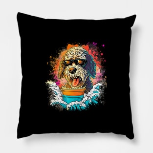 Colourful Cool Golden Doodle Dog with Sunglasses Pillow