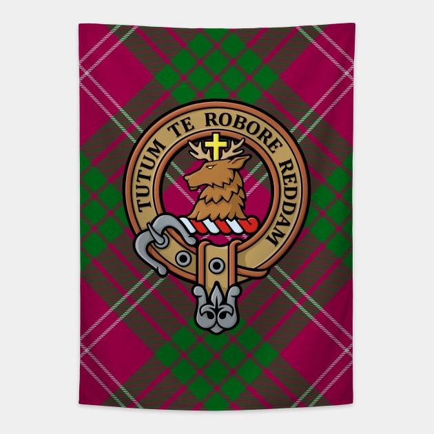 Clan Crawford Crest over Tartan Tapestry by sifis