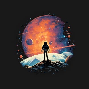 Stargazer: Man Amidst Multicolored Landscapes and Nostalgic Stars | Hyper-Detailed Artwork T-Shirt