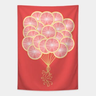 Pink Grapefruit Citrus Balloons Tapestry