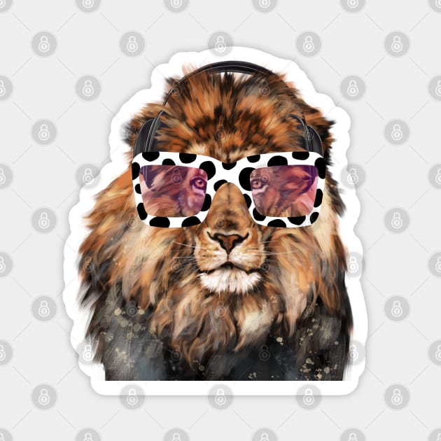 hipster Lion Enjoying Music Magnet by bignosework