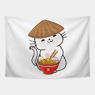 Funny Cat Eating Noodles Tapestry