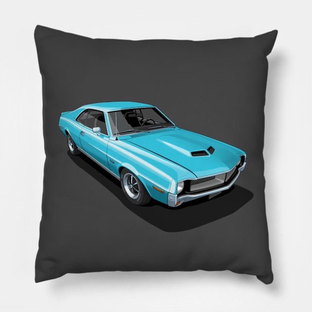 AMC Javelin in Big Bad Blue Pillow by candcretro