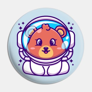 Cute baby bear wearing an astronaut helmet, cartoon character Pin