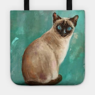 Contemporary Painting of a Gorgeous Siamese Cat with Blue Eyes Tote