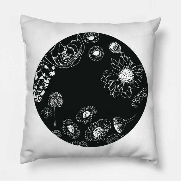 Black Florals Pillow by PaperKindness