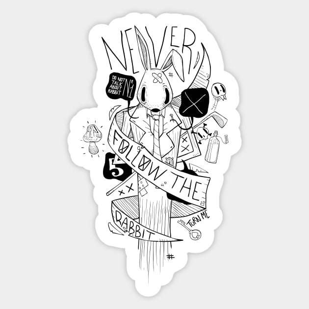 Follow the Rabbit - White Rabbit - Sticker | TeePublic