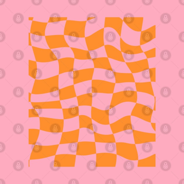 Distorted Orange and Pink Check Grid by OneThreeSix