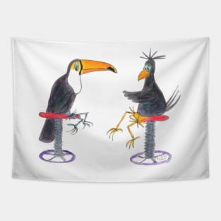 Crow Meets Toucan Tapestry