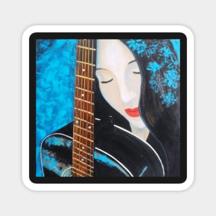 Blue Girl with Guitar Magnet