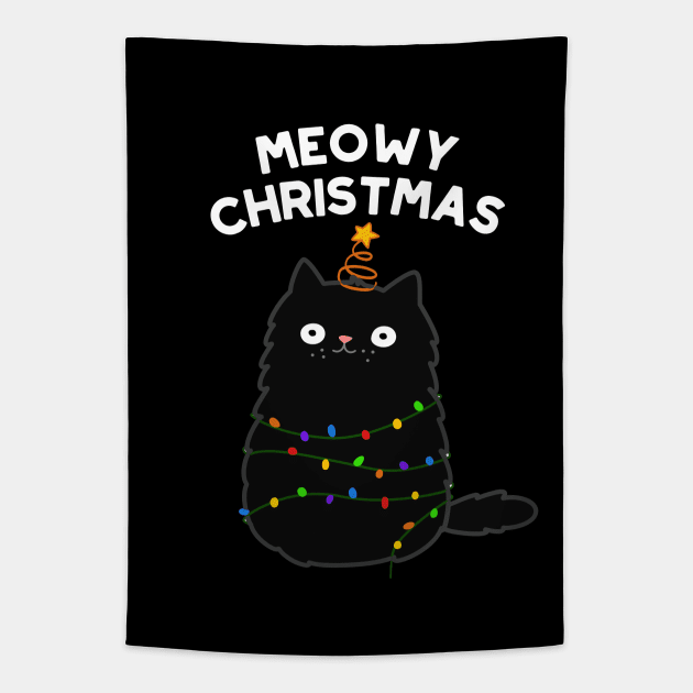 Meowy Christmas Cute Merry Cat Pun Tapestry by punnybone