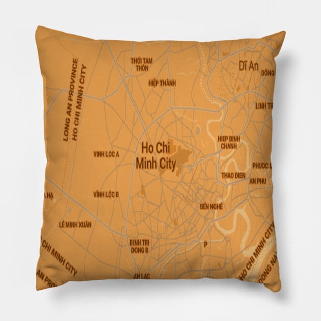 Ho Chi Minh city golden yellow map Pillow by Mapmania