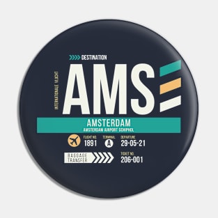 Amsterdam (AMS) Airport Code Baggage Tag Pin