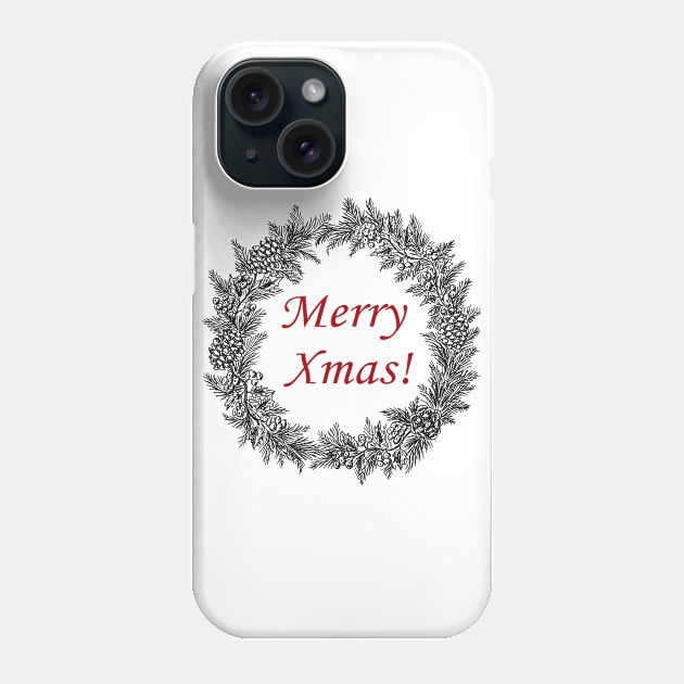 Christmas wreath - Merry Xmas Phone Case by rachelsfinelines