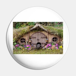George the mouse in a log pile house - summer flowers Pin