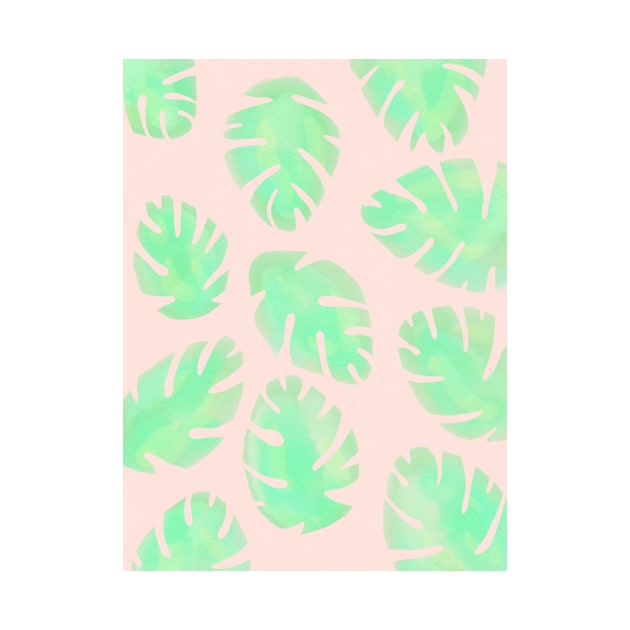 Pink and Green Monstera Leaf by AlexandraStr