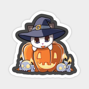 White cat in a pumpkin Magnet